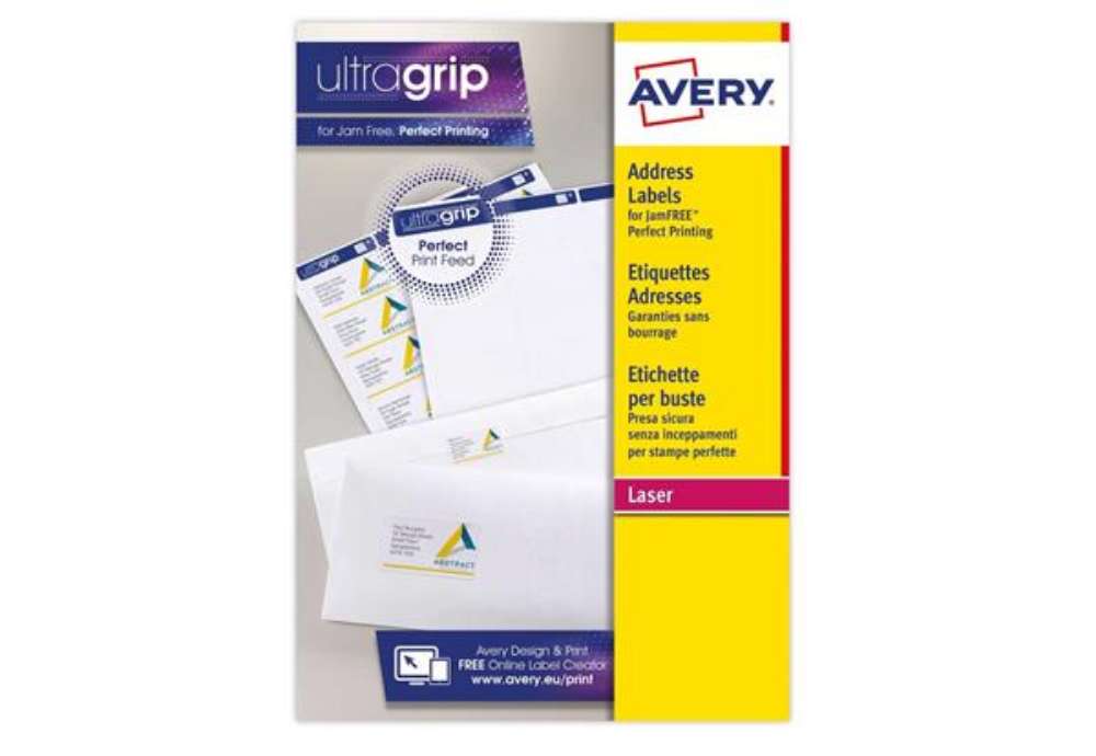 Immagine di Etichette bianche per indirizzi AVERY Ultragrip™ 38,1x21,2 mm - 65 et/foglio - stampanti laser cf. 1