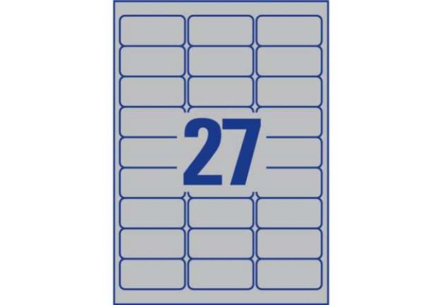 Immagine di Etichette permanenti poliestere argento Avery 63,5x29,6 mm - 27 et/foglio - laser monocolore conf. 1