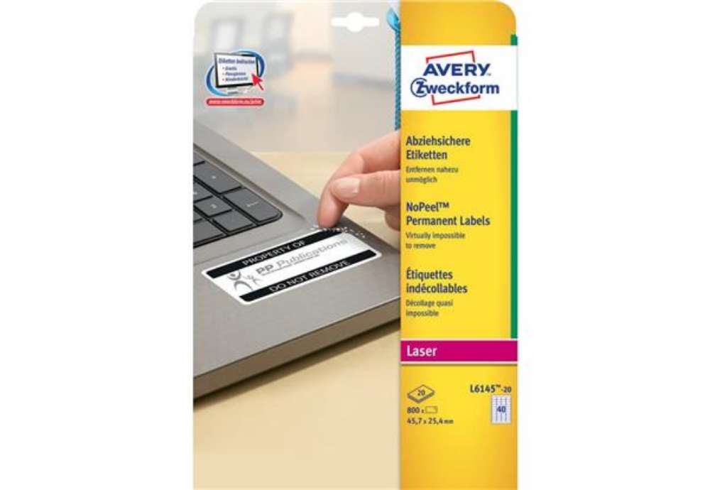 Immagine di Etichette bianche antimanomissione Avery non rimovibili - 45,7x25,4 mm - 40 et/foglio per laser - cf