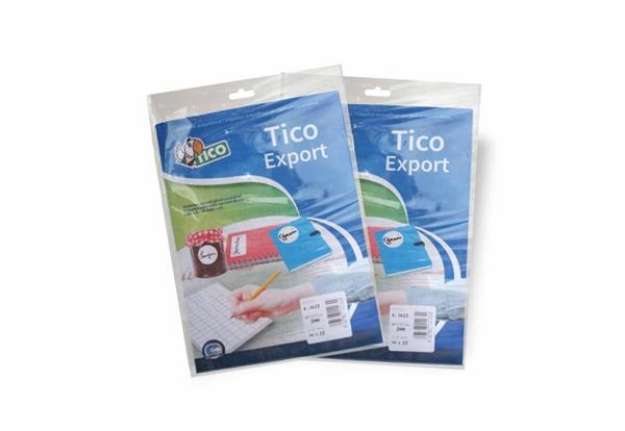 Immagine di Etichette bianche scrivibili a mano TICO Export 75x27 mm - 8 et./foglio - bustina da 10 fogli - E-75