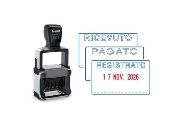 Immagine di Datario autoinchiostrante Trodat Professional 5430/L con testo RICEVUTO - PAGATO - REGISTRATO 41x24