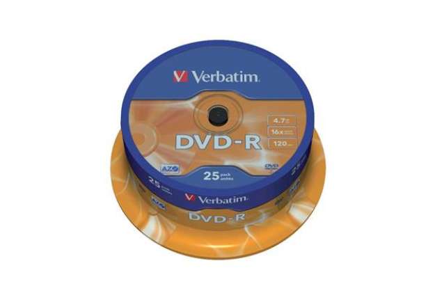 Immagine di DVD-R Verbatim 16x 4.7 GB Spindle Case in confezione da 25 dvd - 43522