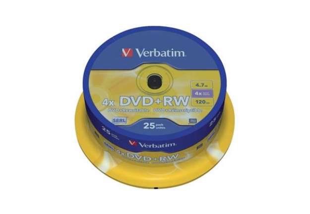 Immagine di DVD+RW Verbatim 4x 4.7 GB  in confezione da 25 dvd+rw - 43489