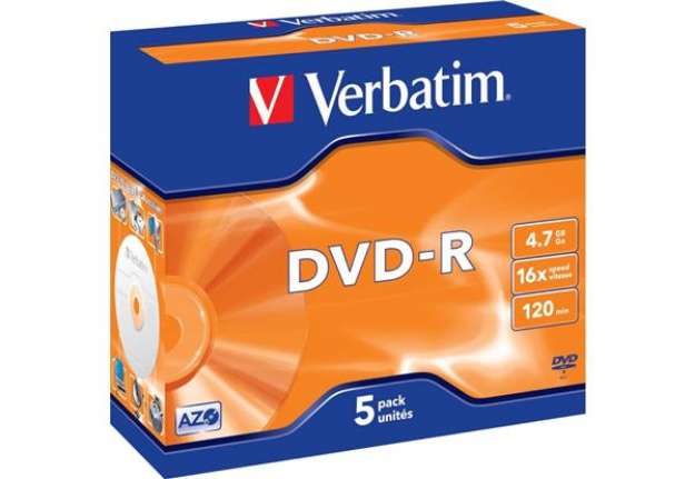 Immagine di DVD-R Verbatim Jewel Case 4.7 GB - velocità 16x conf. da 5 - 43519