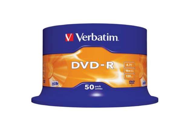 Immagine di DVD-R Verbatim 16x 4.7 GB Spindle Case in confezione da 50 dvd-r - 43548