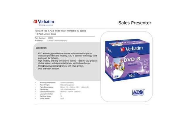 Immagine di DVD+R Verbatim Jewel case 4,7 GB - Velocità 16x conf. da 10 - 43508