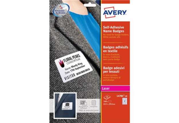 Immagine di Badge adesivi in seta acetata AVERY 63,5x29,6 mm 20 fogli - L4784-20