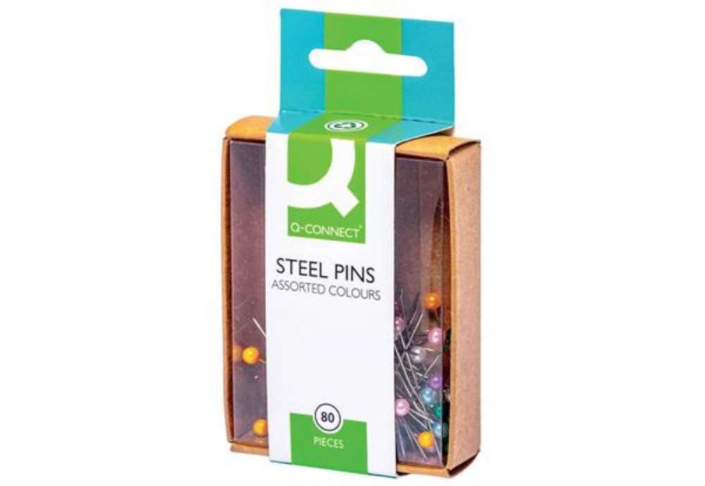 Immagine di Spilli a testa sferica Q-Connect 30 mm assortiti scatola da 80 pezzi - KF02038