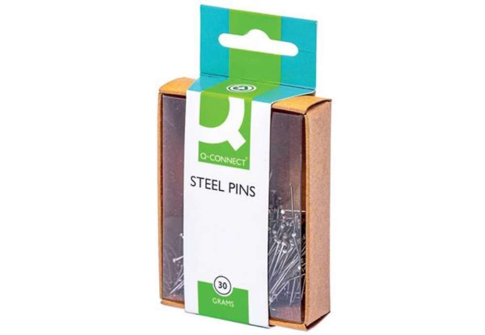 Immagine di Spilli Q-Connect 30 mm acciaio  scatola da 30 grammi - KF02037