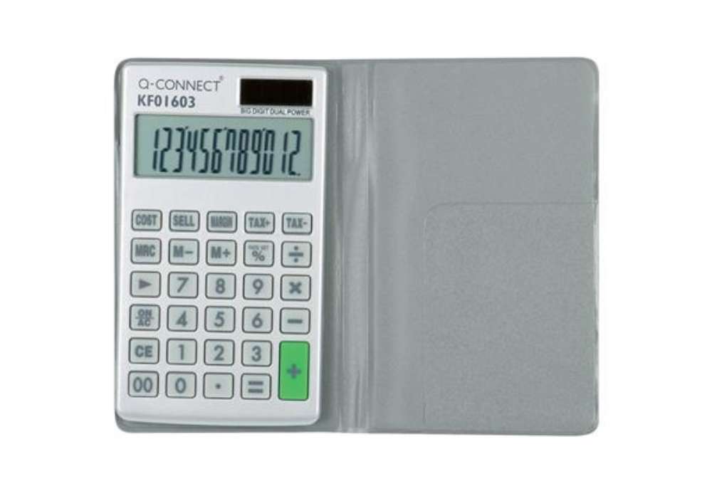 Immagine di Calcolatrice tascabile solare e batteria Q-Connect - 12 cifre - grigio KF01603