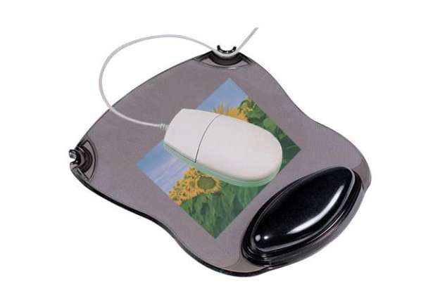 Immagine di Tappetino per mouse Q-Connect con poggiapolsi in gel 22x26x2,8 cm grigio trasparente - KF20084