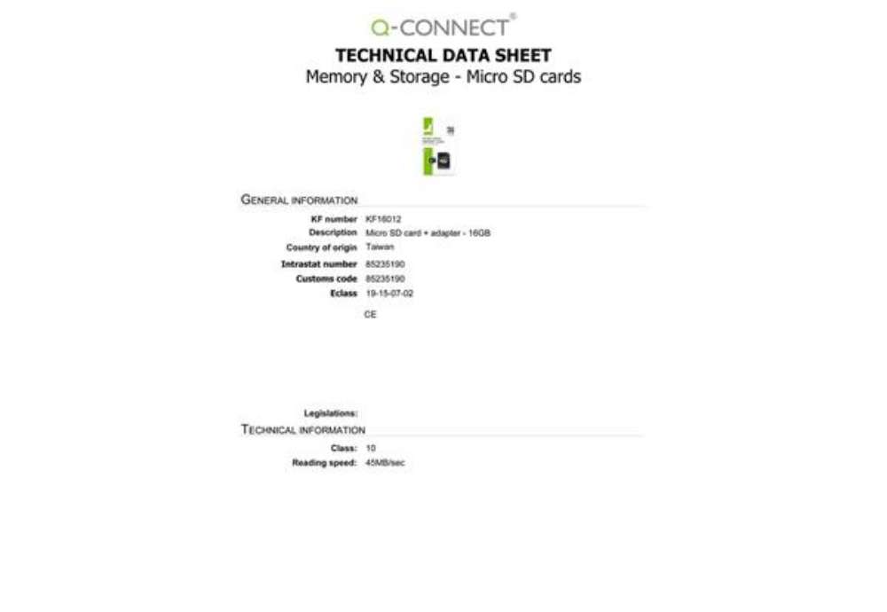 Immagine di Scheda di memoria in blister Q-Connect Micro SDHC 16 GB KF16012