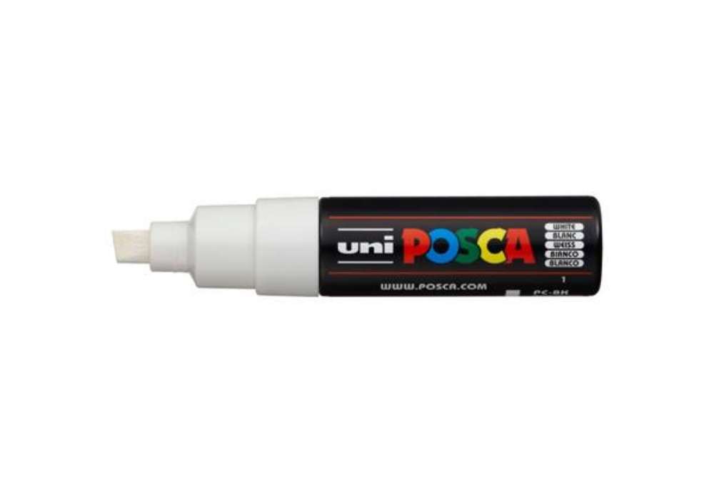 Immagine di Marcatore a tempera POSCA Uni-Ball punta a scalpello 8 mm bianco M PC8K BI
