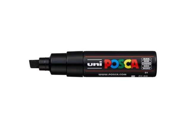 Immagine di Marcatore a tempera POSCA Uni-Ball punta a scalpello 8 mm nero M PC8K N