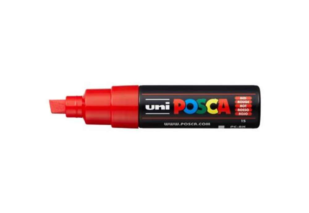 Immagine di Marcatore a tempera POSCA Uni-Ball punta a scalpello 8 mm rosso M PC8K R