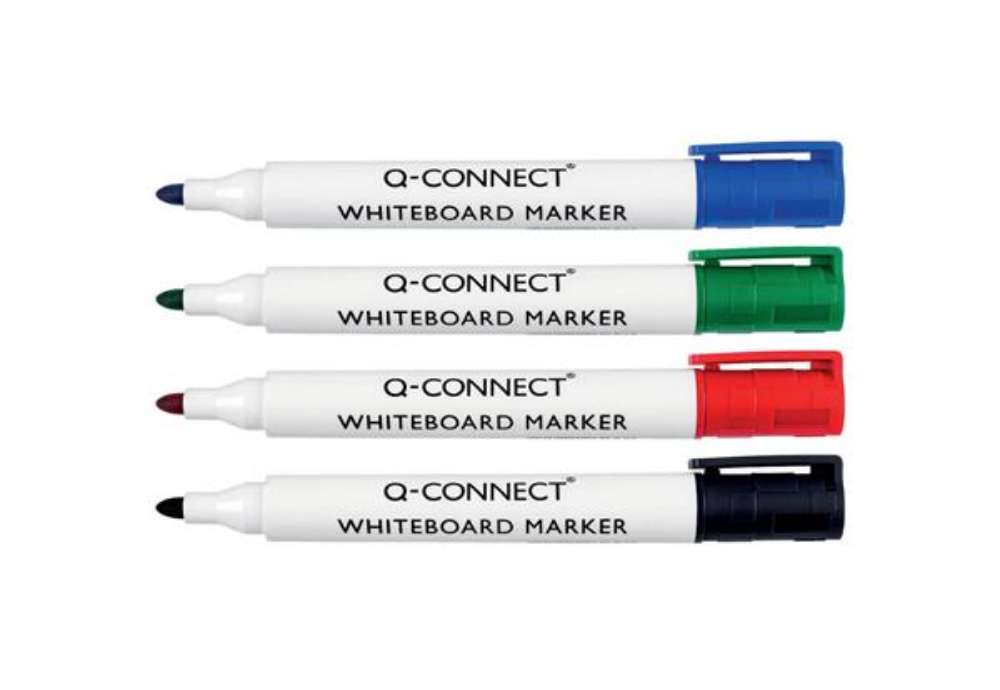 Immagine di Marcatore per lavagna bianca Q-Connect punta tonda 2-3 mm 4 colori assortiti Conf. da 4 - KF26038