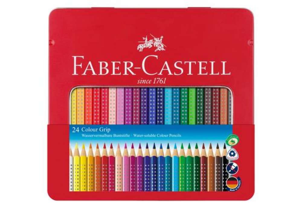 Immagine di Matite colorate Faber-Castell Colour Grip assortiti astuccio di metallo da 24 - 112423