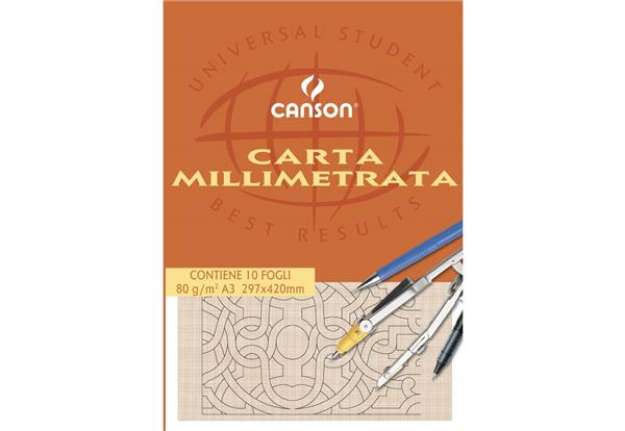 Immagine di Blocco da disegno CANSON carta millimetrata bianco/arancio 80 g/m² 10 fogli A3 - C200005824