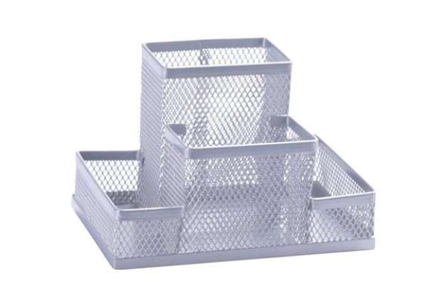 Immagine di Portaoggetti Q-Connect 10,3x10x15,3 cm argento piccolo  - 4 scomparti KF15113