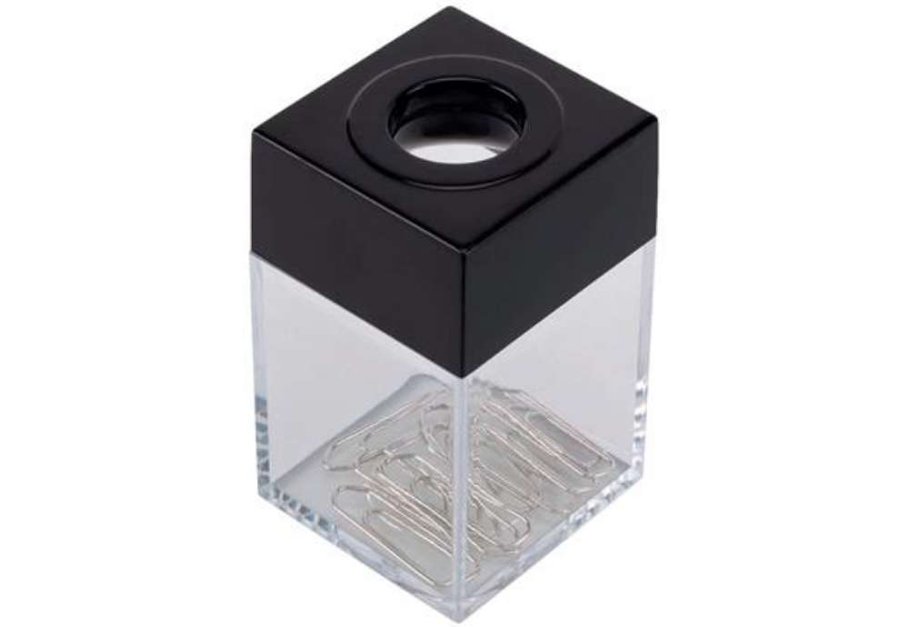 Immagine di Dispenser per fermagli Q-Connect nero/trasparente quadrato 4,2x4,2x7 cm KF02132