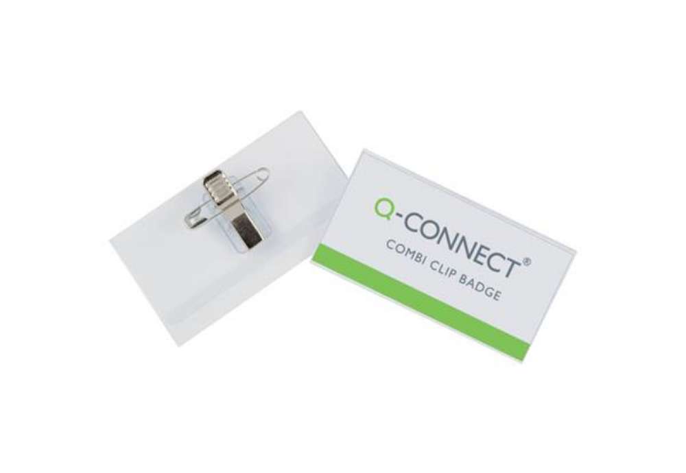 Immagine di Portabadge Q-Connect plastica con clip e spilla 90x54 mm conf. da 50 - KF01567