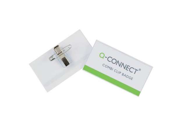 Immagine di Portabadge Q-Connect plastica con clip e spilla 90x54 mm conf. da 50 - KF01567