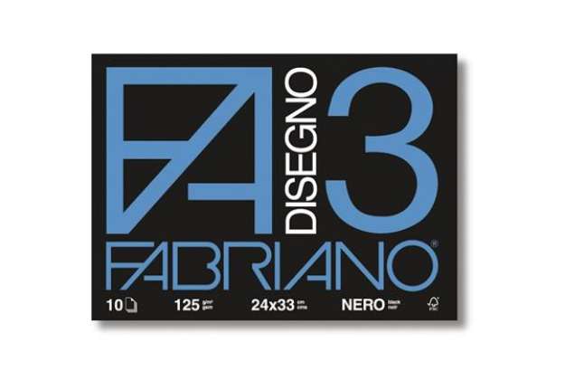 Immagine di Album da disegno Fabriano F3 NERO 125 g/m² 24x33 cm nero - 10 fogli 04001017