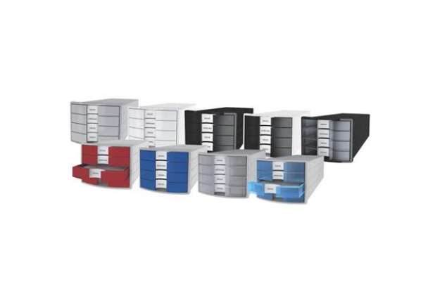 Immagine di Cassettiera IMPULS HAN in polistirolo con 4 cassetti chiusi per A4/C4 grigio-trasparente - 1012-63