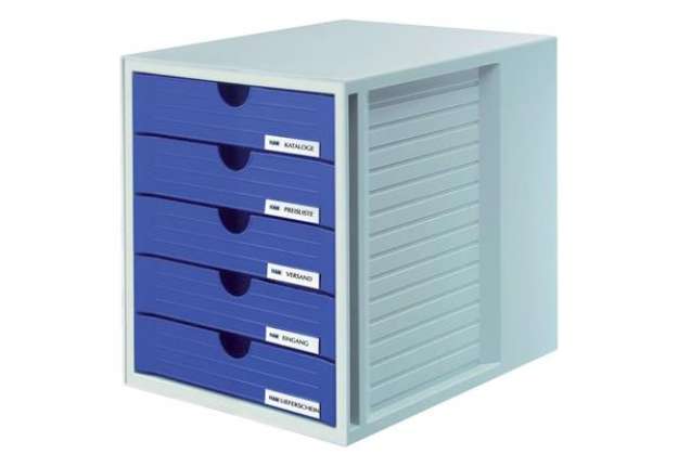 Immagine di Cassettiera SYSTEMBOX HAN in polistirolo con 5 cassetti chiusi blu 1450-14