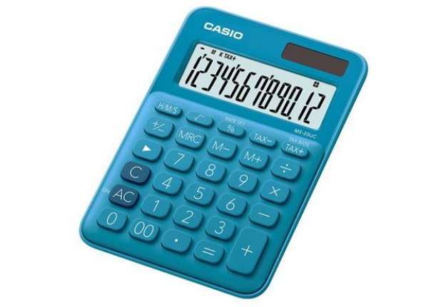 Immagine di Calcolatrice da tavolo CASIO solare o batteria - 12 cifre - azzurro MS-20UC-BU-W-EC