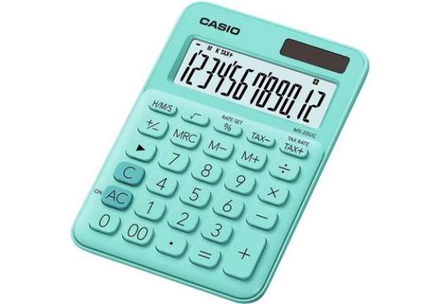Immagine di Calcolatrice da tavolo CASIO solare o batteria - 12 cifre - Verde MS-20UC-GN-W-EC