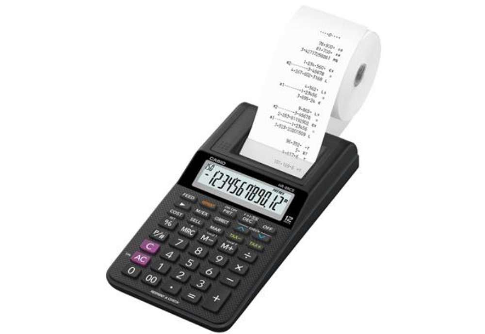 Immagine di Calcolatrice scrivente HR-8RCE-WE con batteria, adattatore AC opzionale nero - HR-8RCE-BK-W-EC