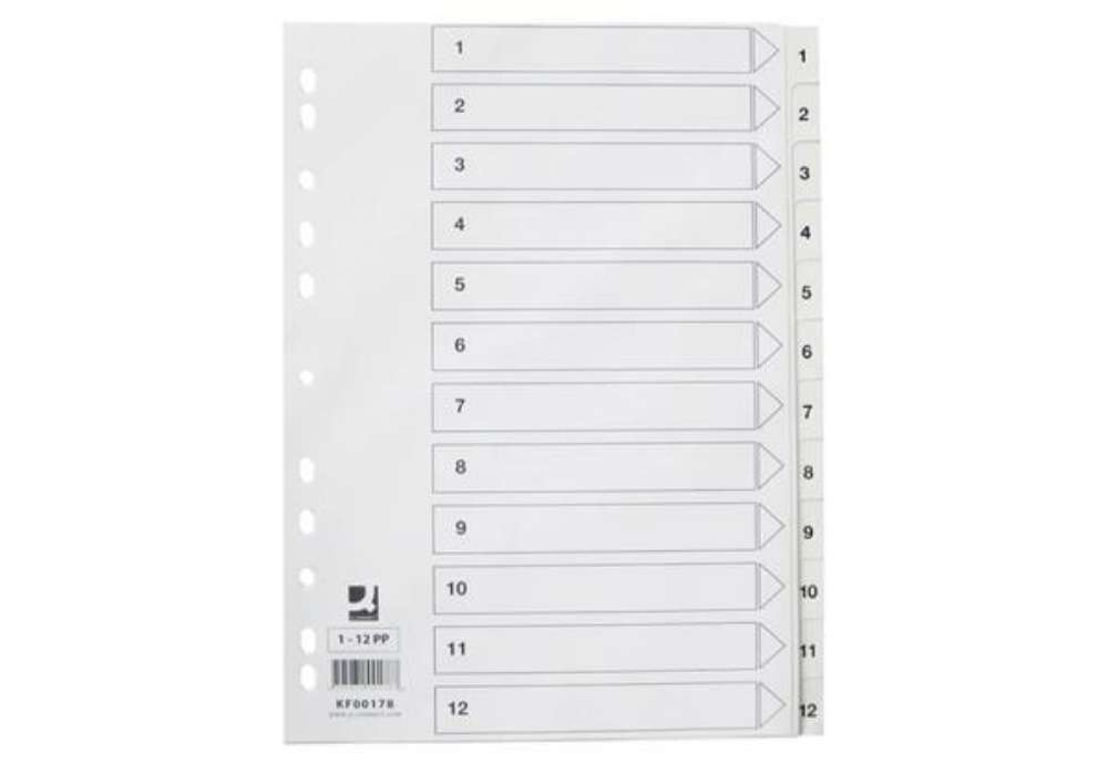 Immagine di Divisore numerico Q-Connect bianco 22,5x29,7 cm ppl 1-12 KF00178