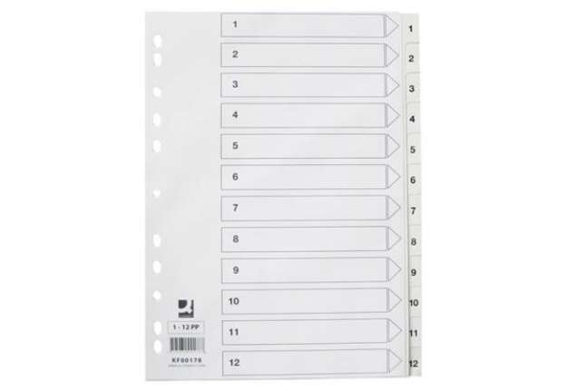 Immagine di Divisore numerico Q-Connect bianco 22,5x29,7 cm ppl 1-12 KF00178