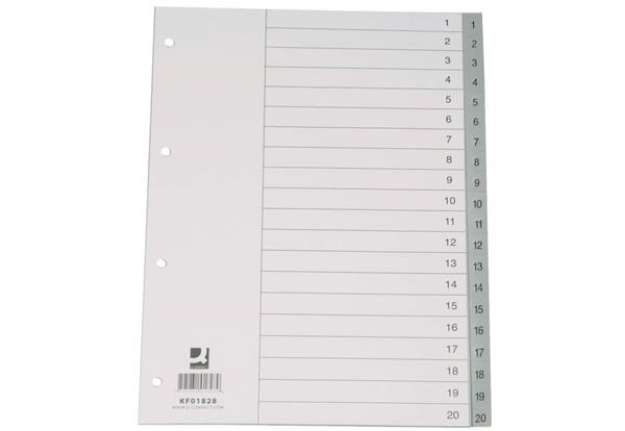 Immagine di Divisore numerico Q-Connect grigio 22,5x29,7 cm ppl 1-20 KF01828