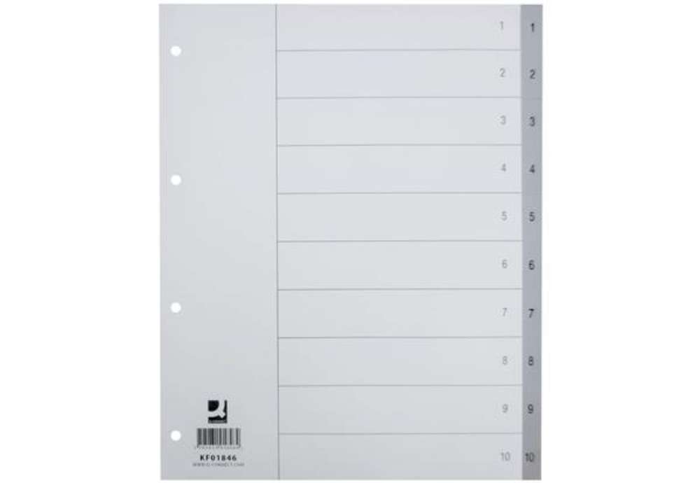 Immagine di Divisore numerico Q-Connect grigio XL 24,5x29,7 cm ppl 1-10 KF01846