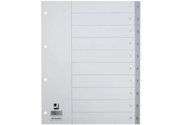 Immagine di Divisore numerico Q-Connect grigio XL 24,5x29,7 cm ppl 1-10 KF01846