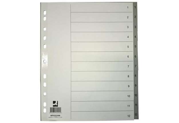 Immagine di Divisore numerico Q-Connect grigio XL 24,5x29,7 cm ppl 1-12 KF02294