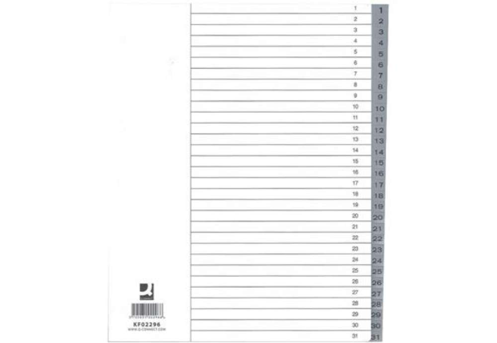Immagine di Divisore numerico Q-Connect grigio XL 24,5x29,7 cm ppl 1-31 KF02296