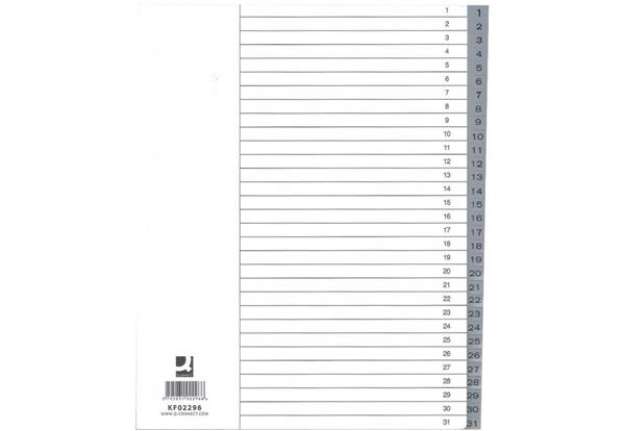 Immagine di Divisore numerico Q-Connect grigio XL 24,5x29,7 cm ppl 1-31 KF02296