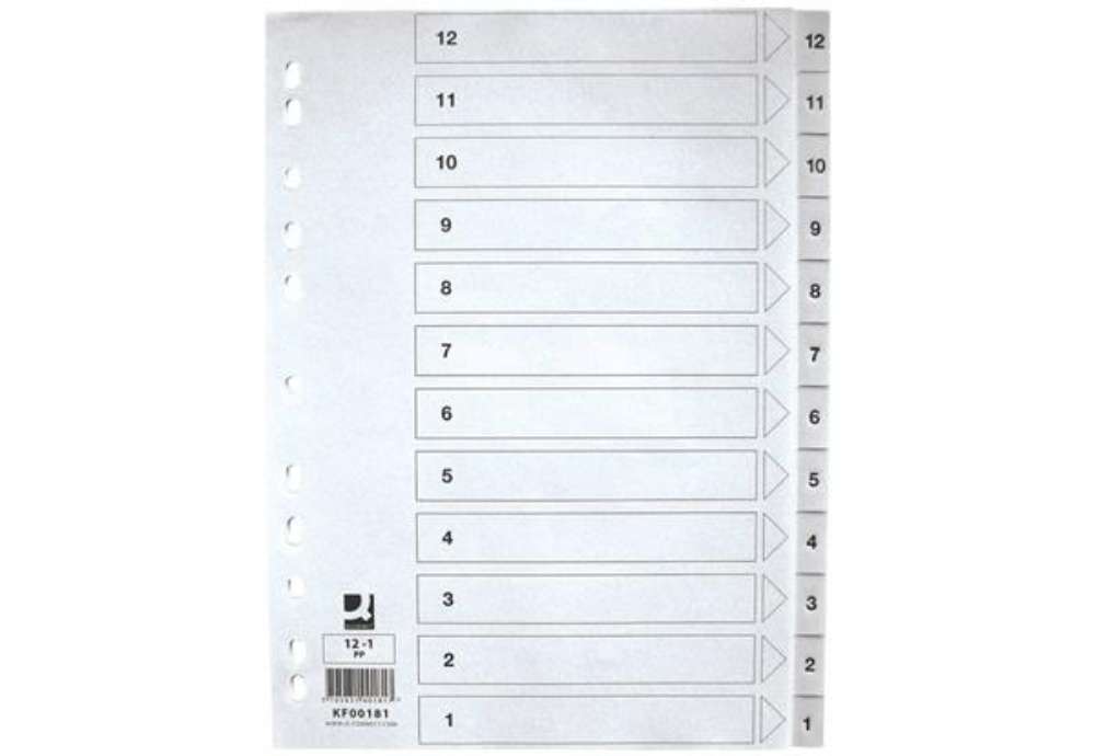 Immagine di Divisore numerico Q-Connect bianco 22,5x29,7 cm ppl 1-12 KF00181