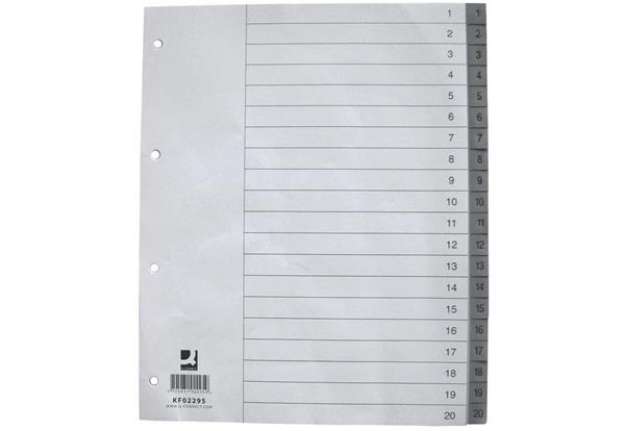 Immagine di Divisore numerico Q-Connect grigio XL 24,5x29,7 cm ppl 1-20 KF02295