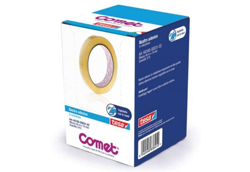 Immagine di Nastri adesivi trasparenti Comet CELLO 64-160 cellophane 19 mm x 66 m torre da 8 rotoli - 64160-0003