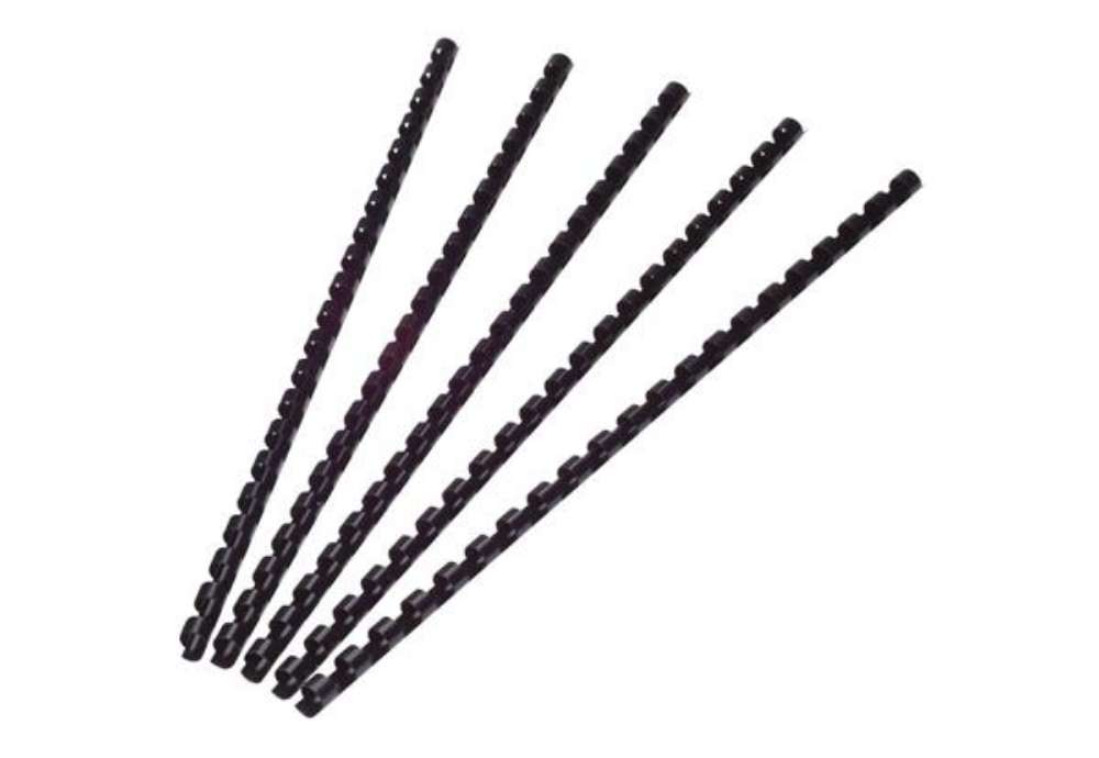 Immagine di Dorsi a spirale in PVC per rilegatura Q-Connect A4 - 21 anelli 8 mm - fino a 40 ff nero - conf. 100