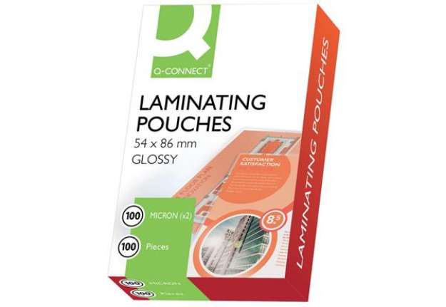 Immagine di Pouches per plastificatrici Q-Connect 2x100 µm finitura lucida 54x86 mm Conf. 100 pezzi - KF01202