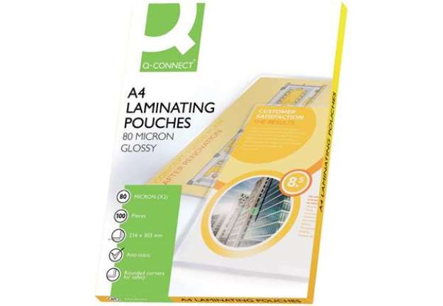 Immagine di Pouches per plastificatrici Q-Connect 2x80 µm finitura lucida A4 Conf. 100 pezzi - KF04114