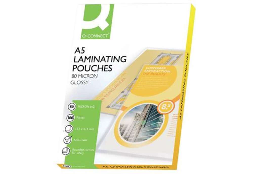 Immagine di Pouches per plastificatrici Q-Connect 2x80 µm finitura lucida A5 Conf. 100 pezzi - KF04106