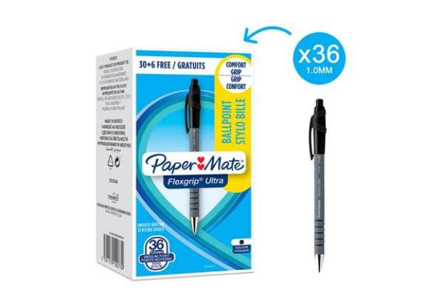 Immagine di Penna a sfera a scatto Paper Mate Flexgrip Ultra M 1,0 mm nero confezione da 36 - 1910073