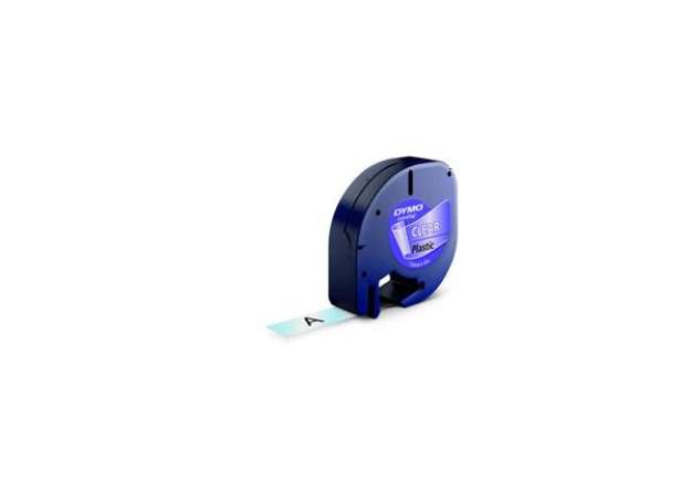 Immagine di Nastro per etichettatrici Dymo LetraTag plastica 12 mm x 4 m nero/trasparente S0721530