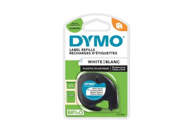 Immagine di Nastro per etichettatrici Dymo LetraTag plastica 12 mm x 4 m nero/bianco S0721660